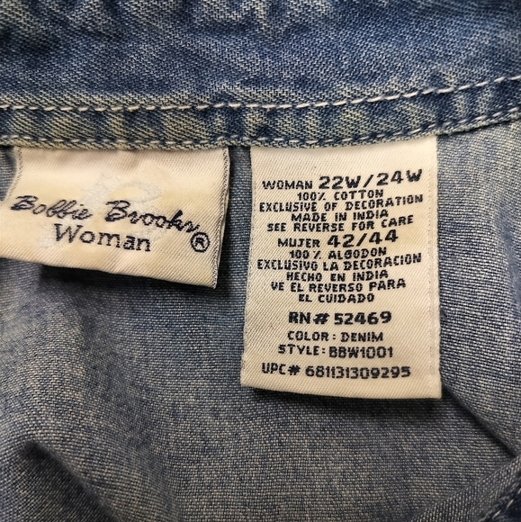 1801)Vtg Bobbie Brooks Short Sleeve Floral Butterfly Button down Denim Top 22/24 - Picture 6 of 7